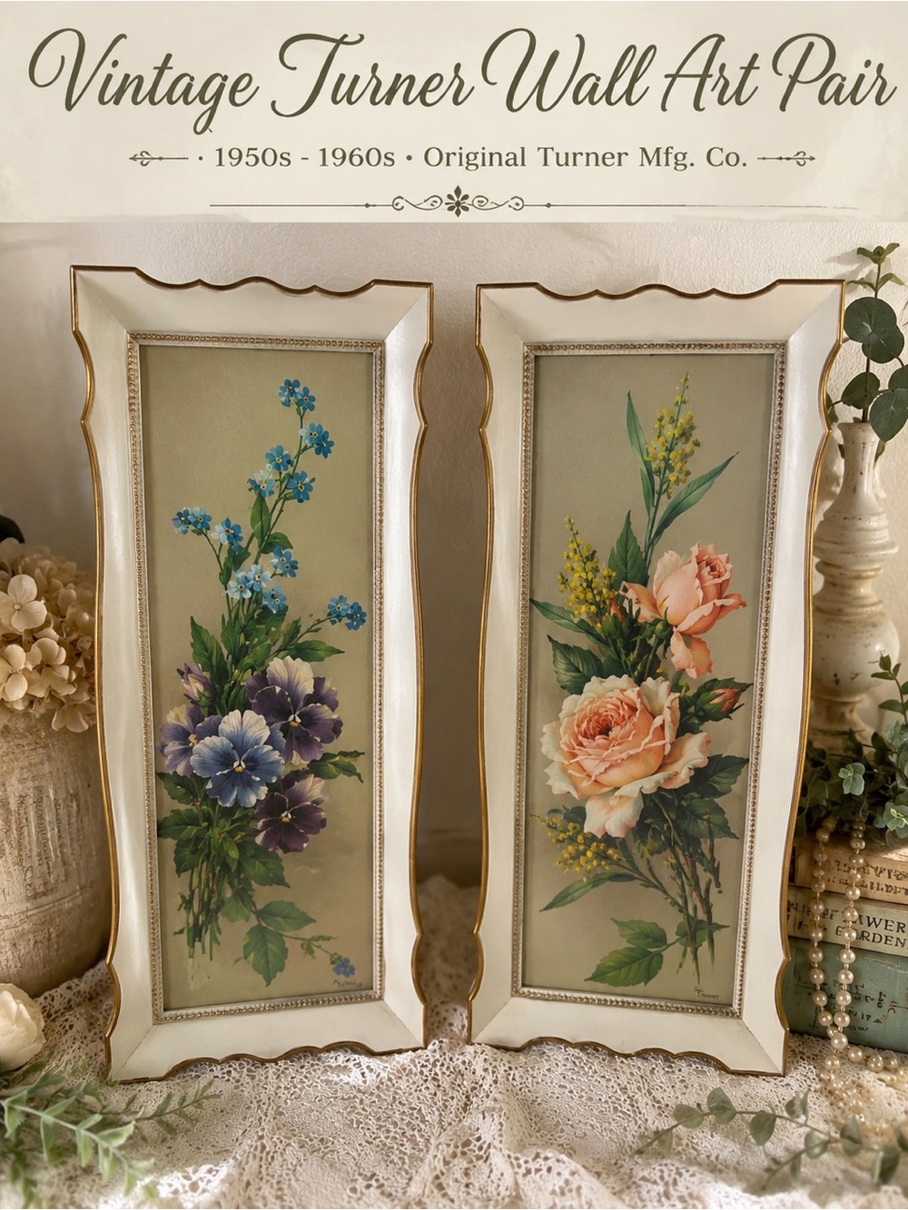 Vintage Turner Floral Wall Art Pair – Mid Century Framed Prints